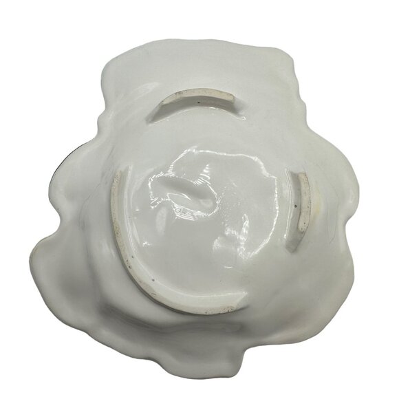 Christmas Snowman Candy Dish Plate Ceramic Pottery Trinket Scarf Yellow Black - Picture 4 of 12